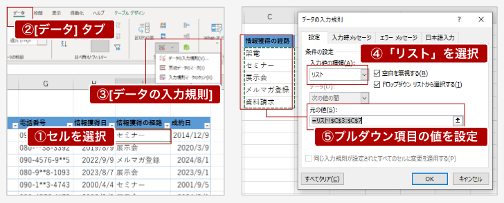 顧客情報でのプルダウンリスト活用
