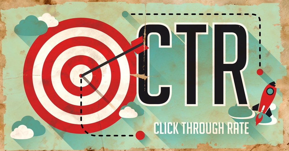 CTR - Click Through Rate - Concept. Poster on Old Paper in Flat Design with Long Shadows.