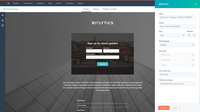Video in editor - Add a form